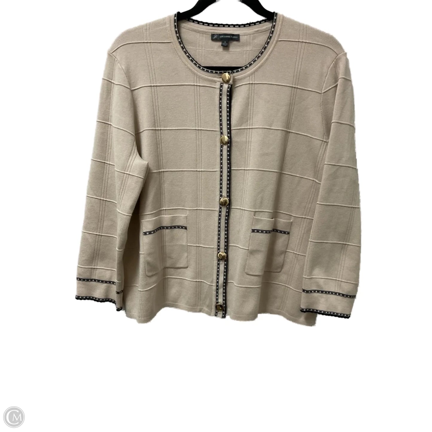 Sweater Cardigan By Adrianna Papell In Black & Cream, Size: M