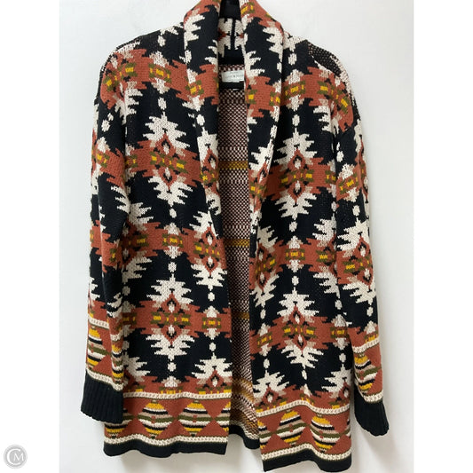 Sweater Cardigan By Lucky Brand In Black & Orange, Size: S