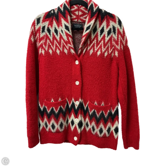 Sweater Cardigan By Lucky Brand In Red & Tan, Size: M