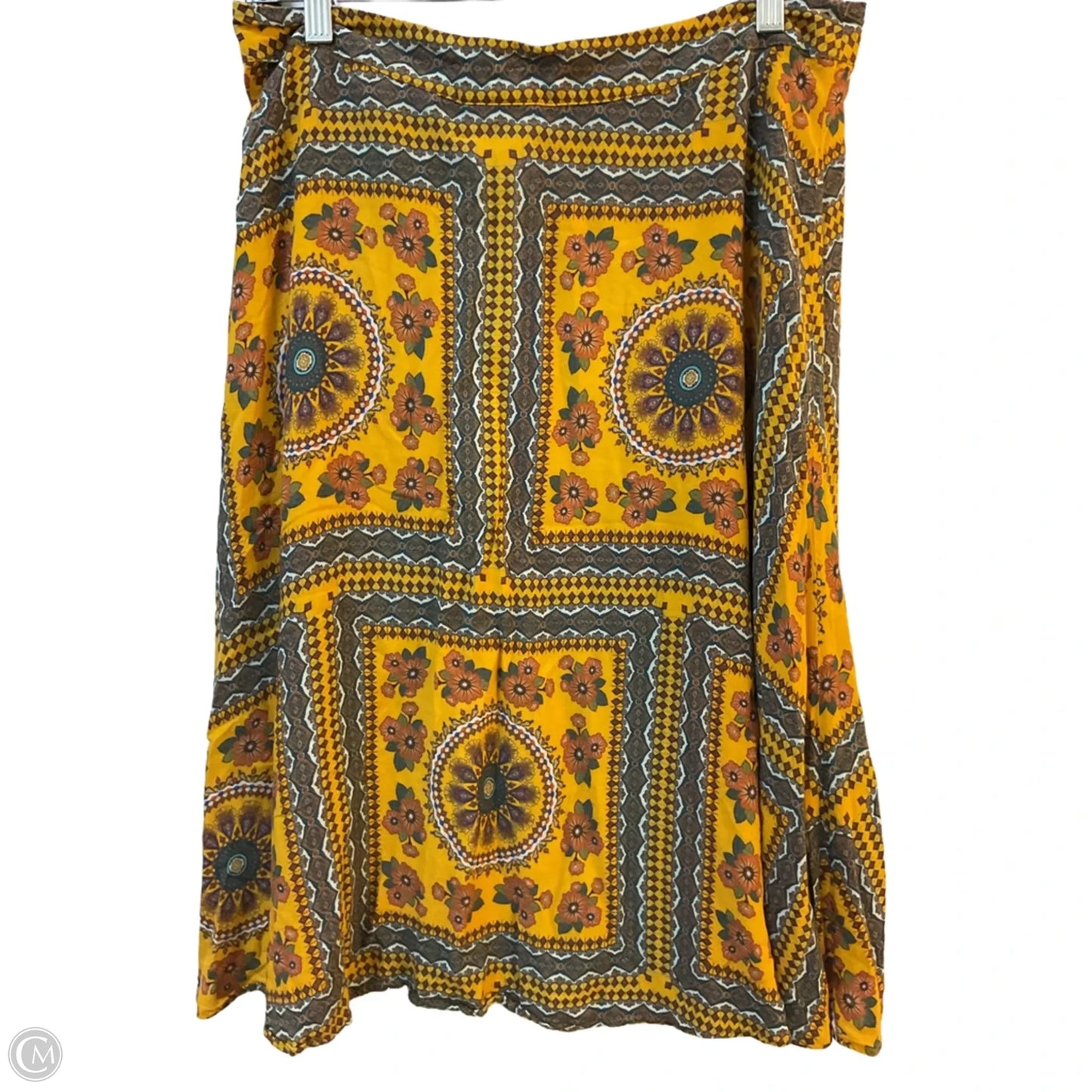 Skirt Midi By Farm Rio In Grey & Yellow, Size: L