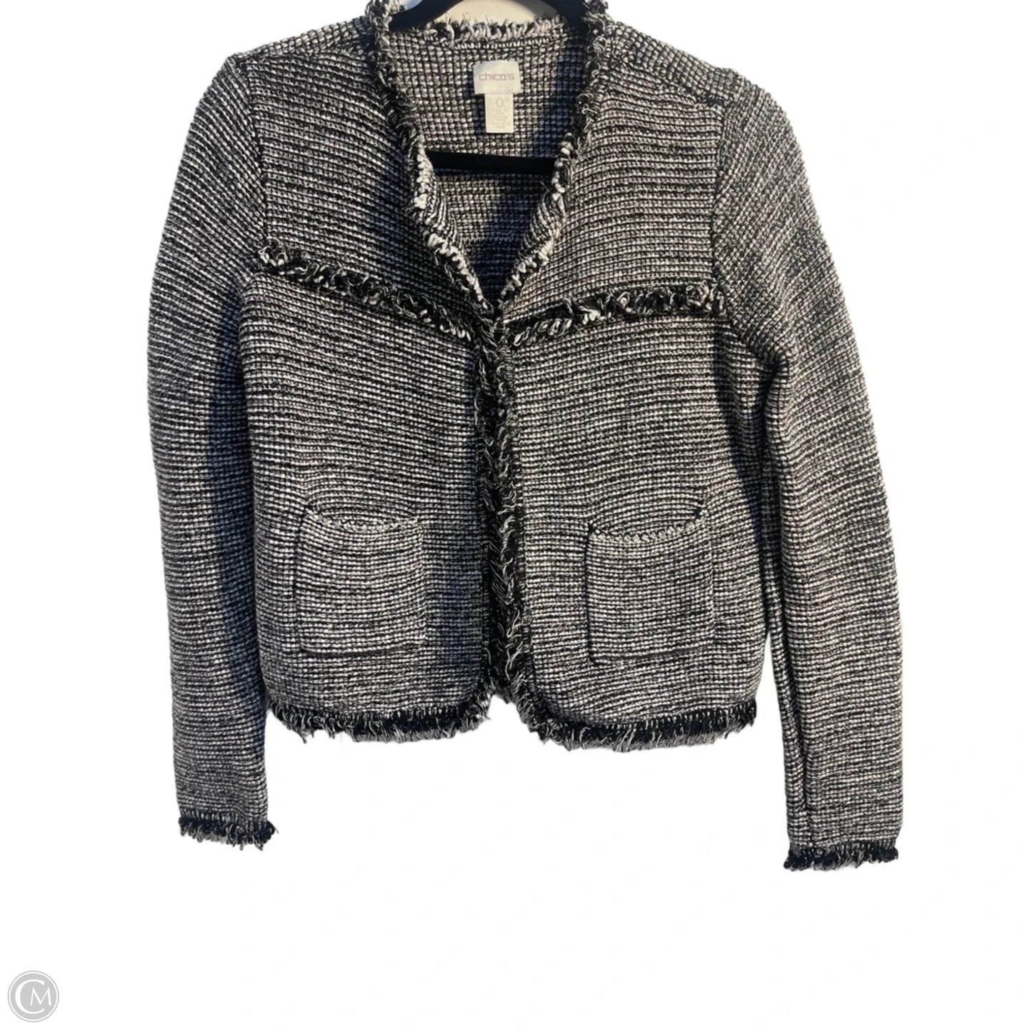 Sweater Cardigan By Chicos In Black & Silver, Size: S