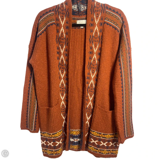Sweater Cardigan By Lucky Brand In Brown & Cream, Size: M