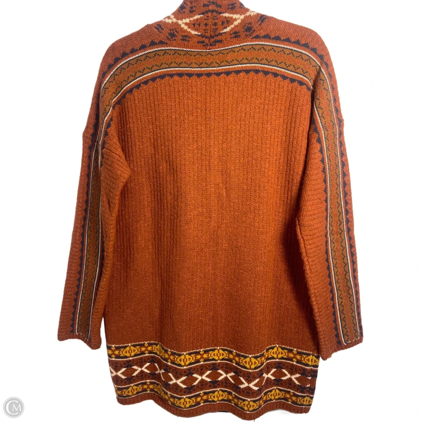 Sweater Cardigan By Lucky Brand In Brown & Cream, Size: M