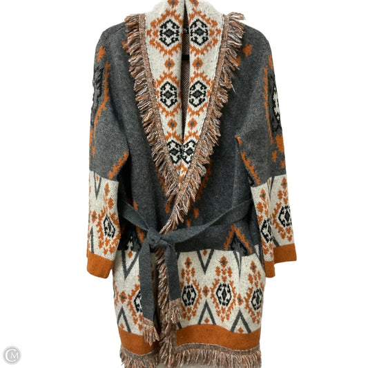 Sweater Cardigan By Miss Me In Grey & Orange, Size: L