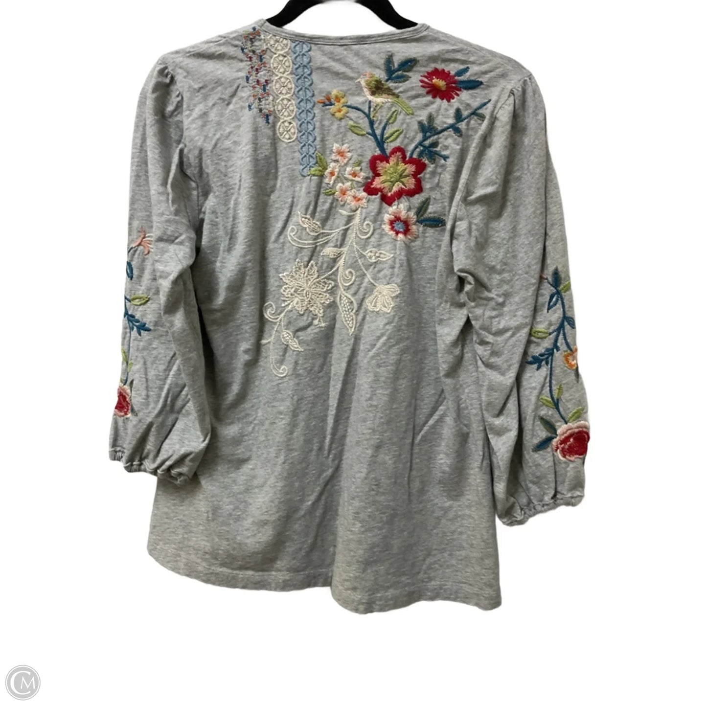 Top 3/4 Sleeve By Johnny Was In Grey, Size: S