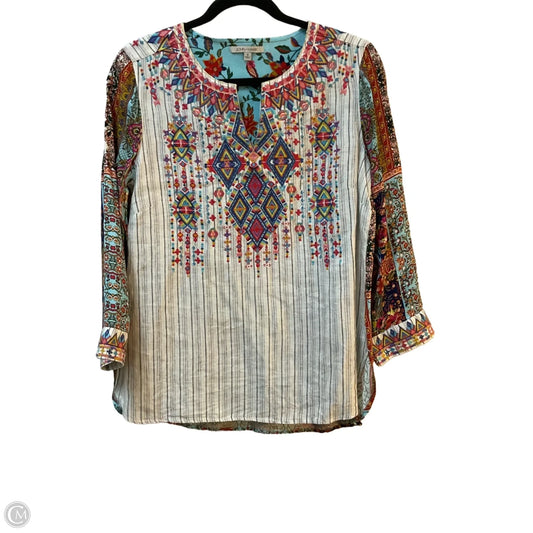 Top Long Sleeve By John Mark In Blue & Pink, Size: S