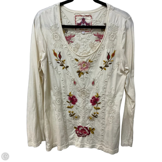 Top Long Sleeve By Johnny Was In Cream & Pink, Size: L
