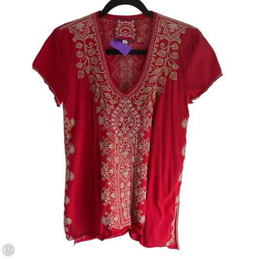 Top Short Sleeve By Johnny Was In Red & Tan, Size: S