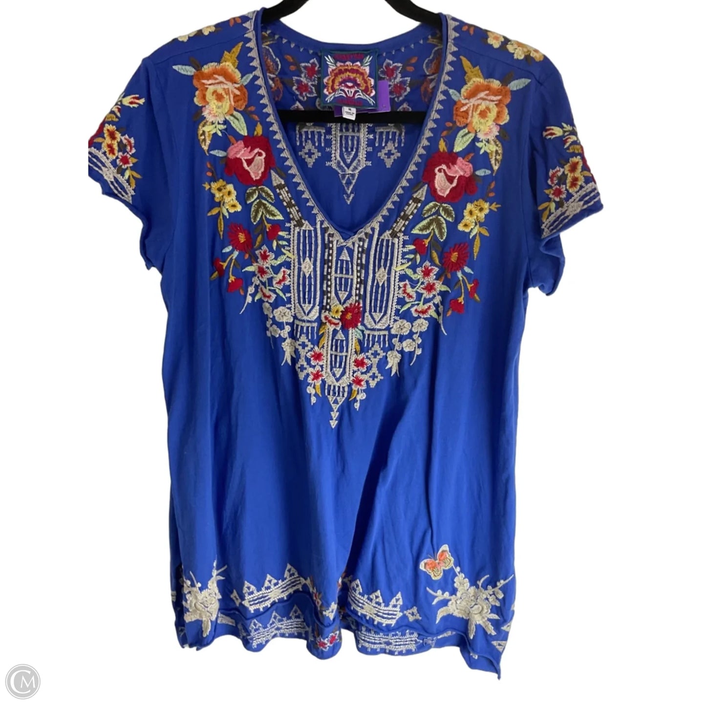 Tunic Short Sleeve By Johnny Was In Blue & Red, Size: M