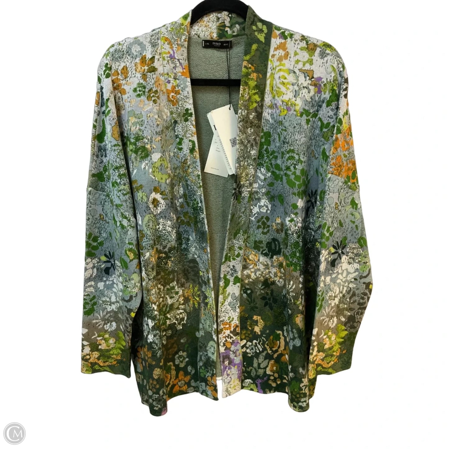 Sweater Cardigan By Cma In Green & Yellow, Size: L