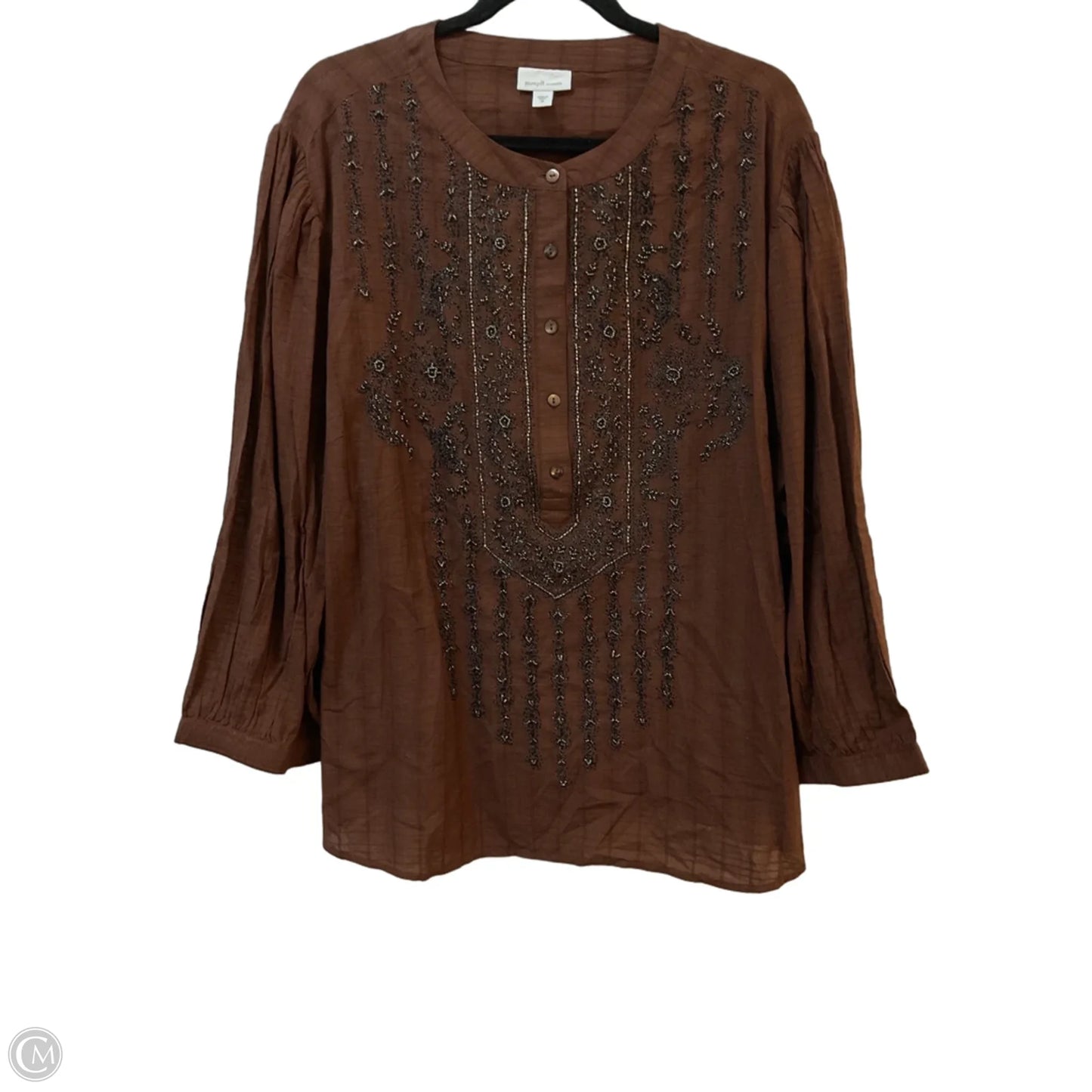Top 3/4 Sleeve By Pure Jill In Brown, Size: 3x