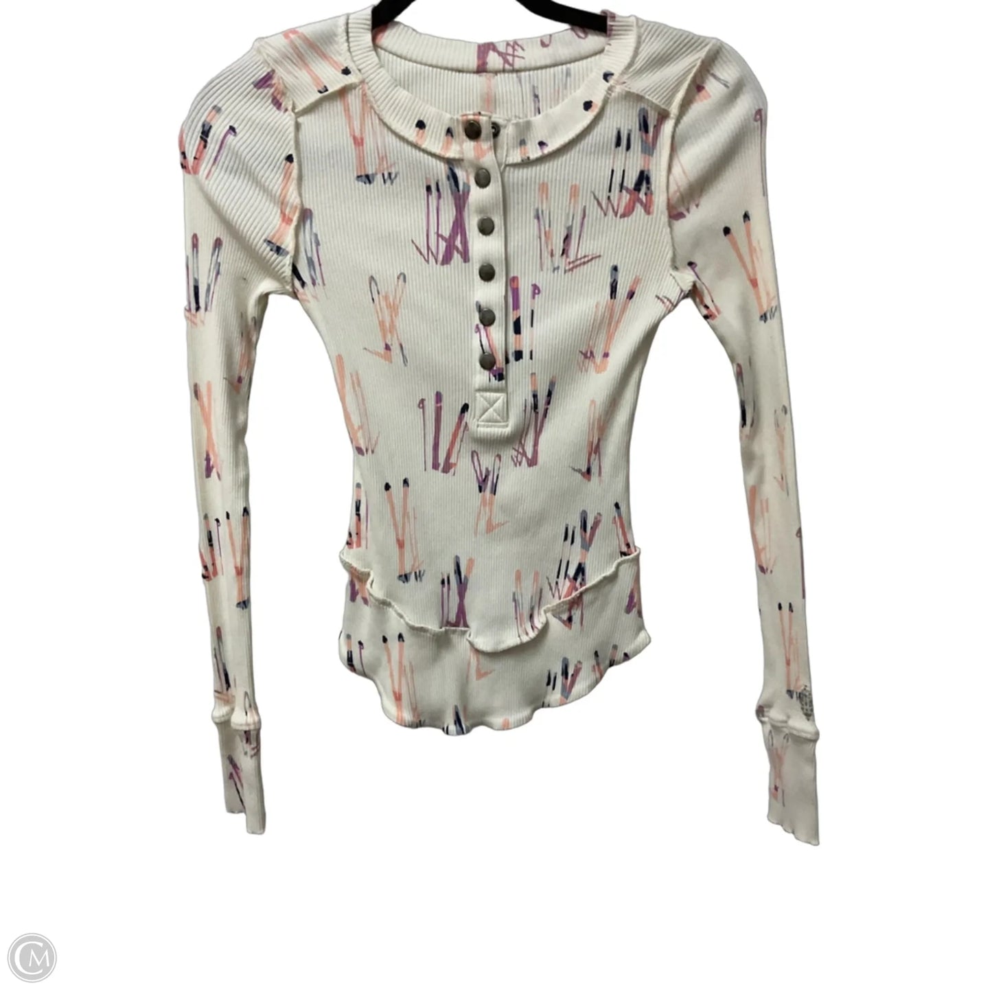 Top Long Sleeve By Free People In Cream & Purple, Size: Xs
