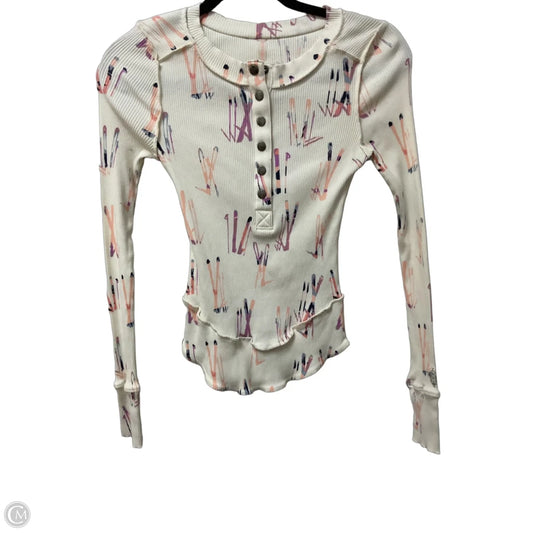 Top Long Sleeve By Free People In Cream & Purple, Size: Xs