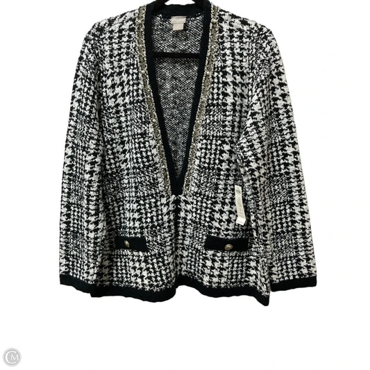 Sweater Cardigan By Chicos In Black & White, Size: Xl