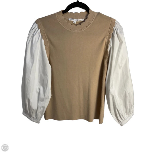 Top Long Sleeve By Veronica Beard In Tan & White, Size: S