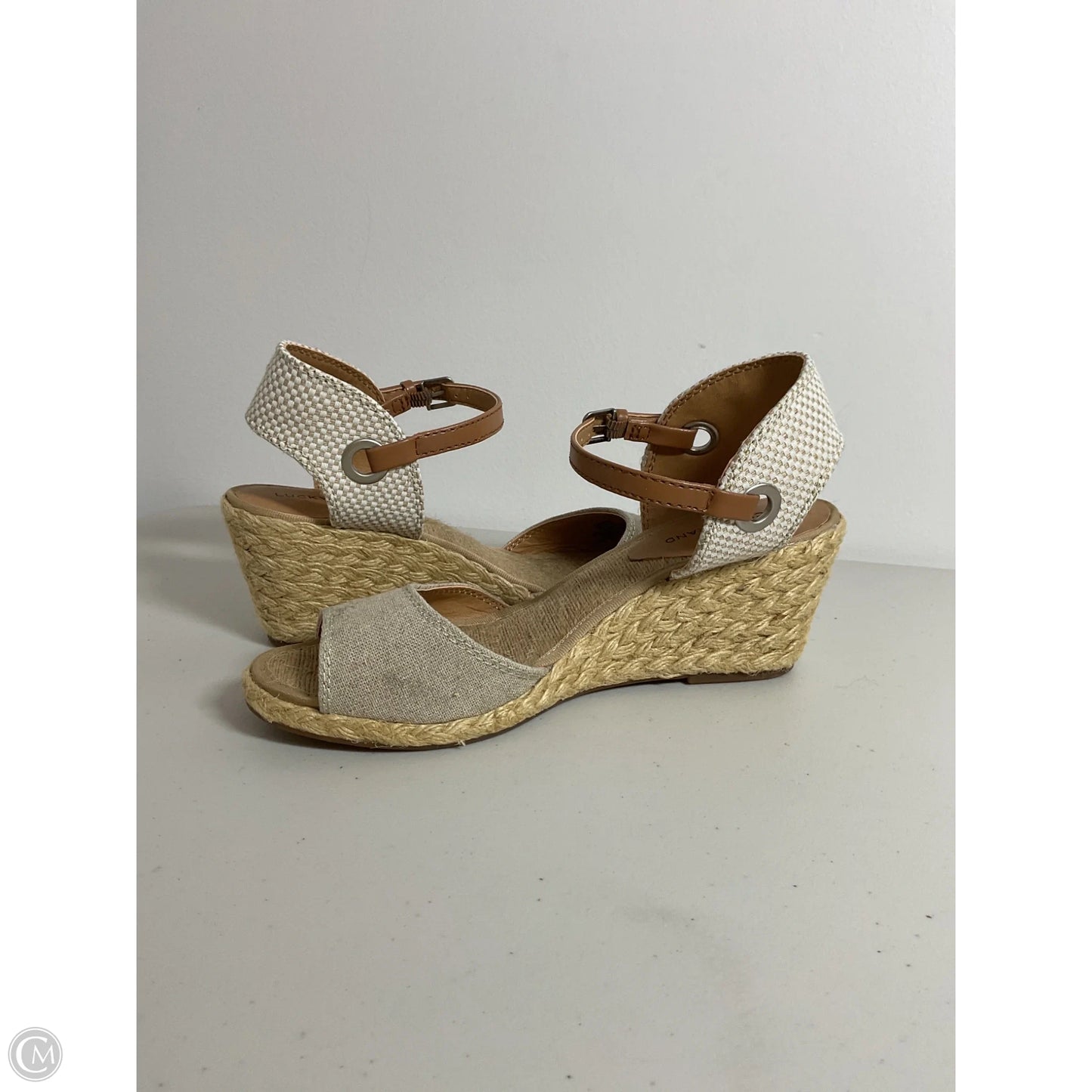 Sandals Heels Wedge By Lucky Brand In Tan & White, Size: 9