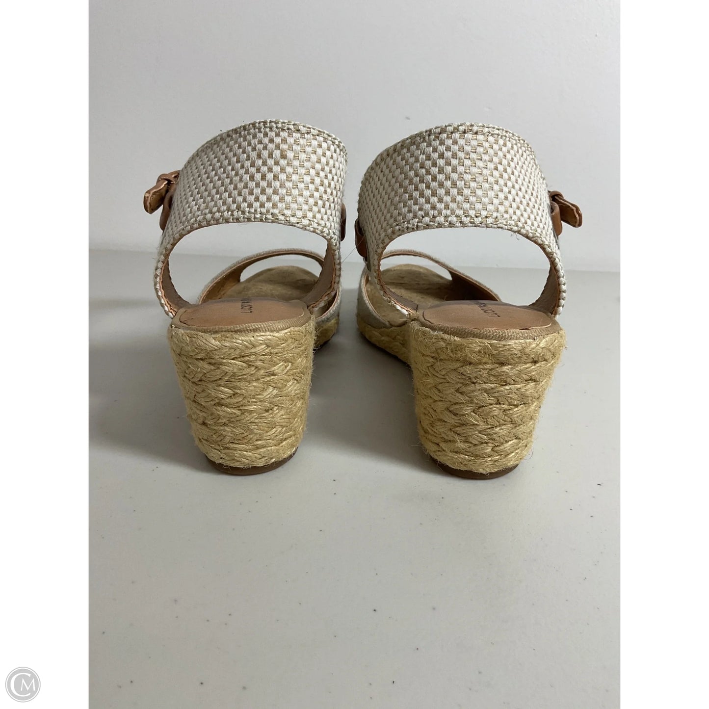 Sandals Heels Wedge By Lucky Brand In Tan & White, Size: 9