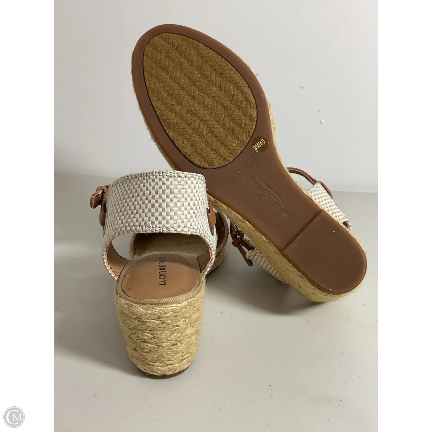 Sandals Heels Wedge By Lucky Brand In Tan & White, Size: 9