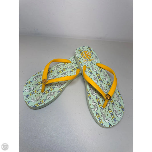 Sandals Designer By Tory Burch In Green & Yellow, Size: 7