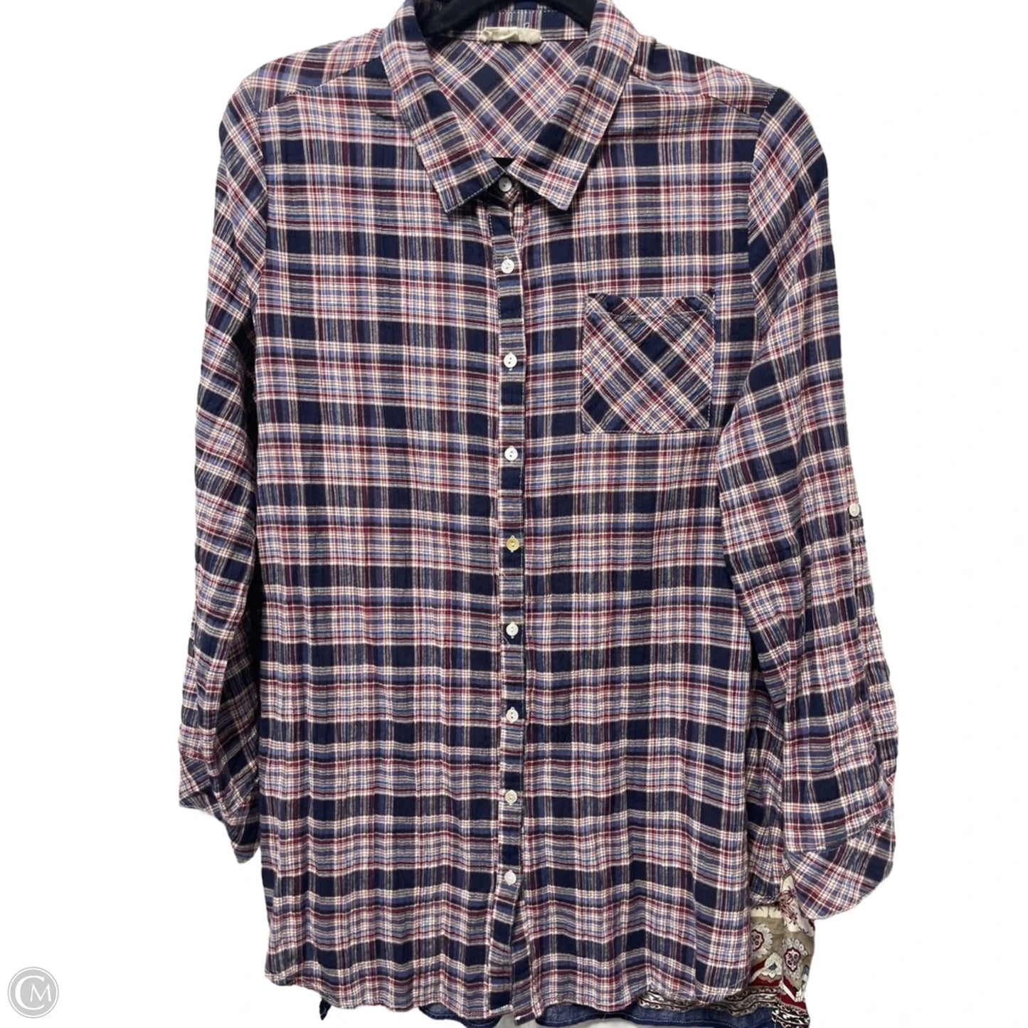 Top Long Sleeve By Oddi In Plaid Pattern, Size: L