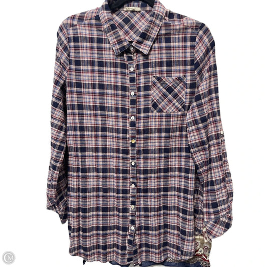 Top Long Sleeve By Oddi In Plaid Pattern, Size: L