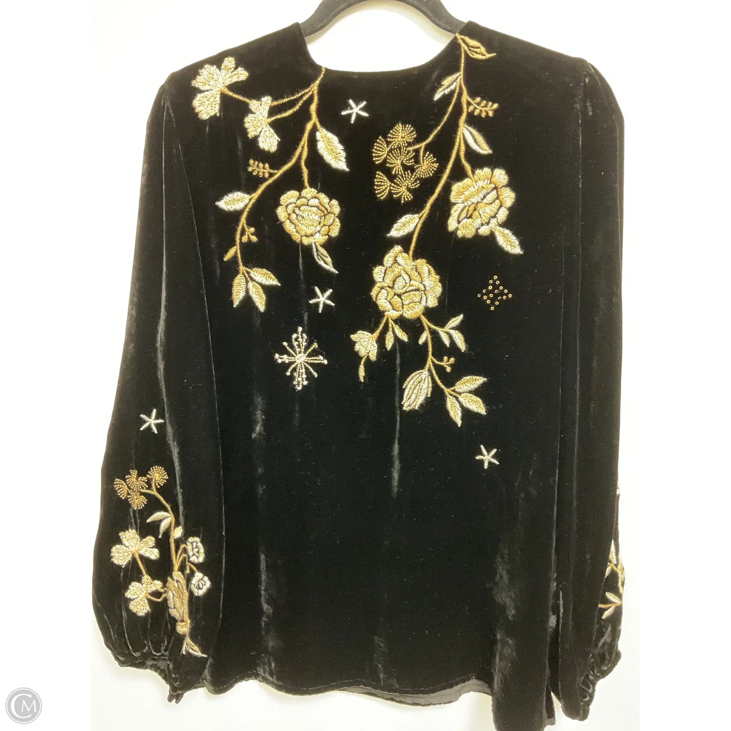 Tunic Long Sleeve By Johnny Was In Black & Gold, Size: S