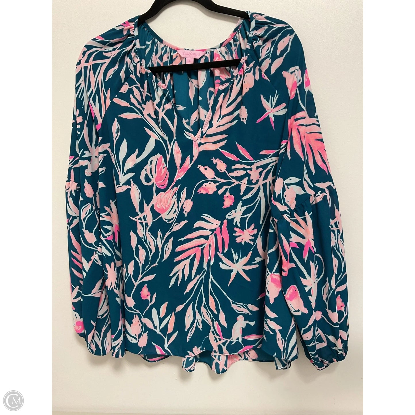 Blouse Designer By Lilly Pulitzer In Blue & Pink, Size: Xl