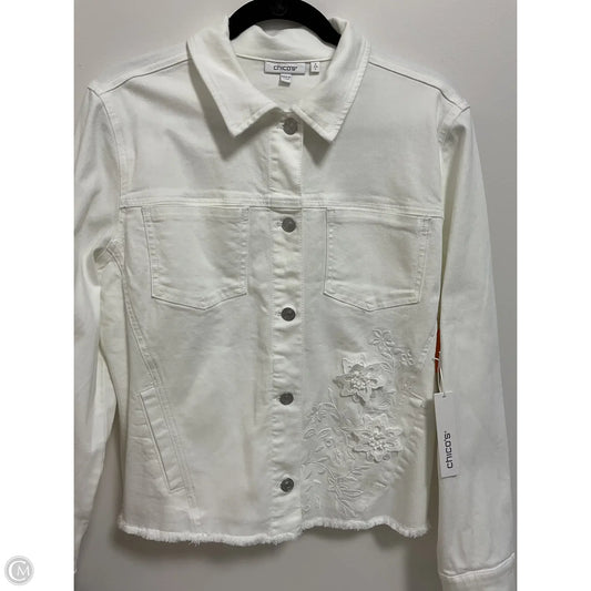 Jacket Denim By Chicos In White Denim, Size: L