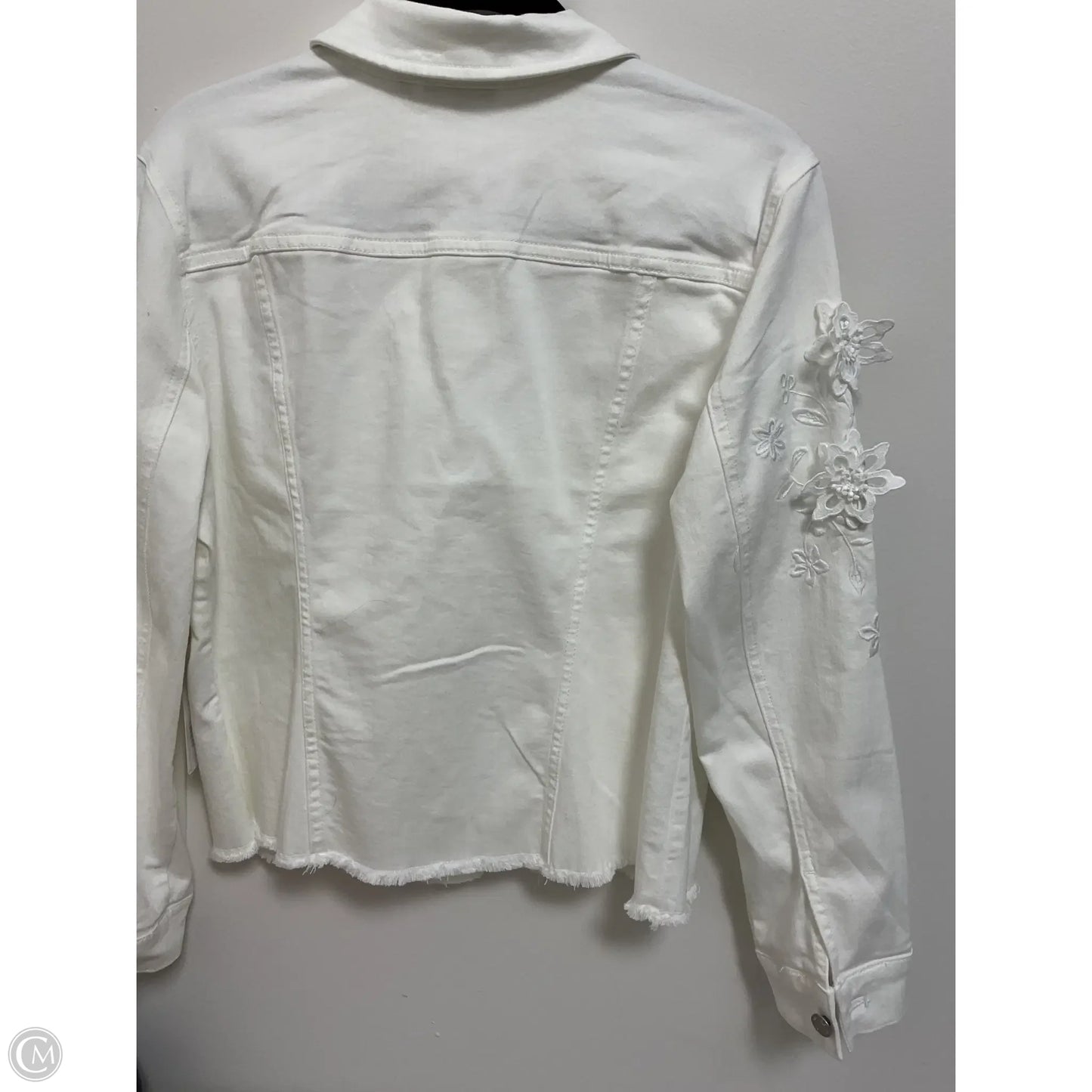 Jacket Denim By Chicos In White Denim, Size: L