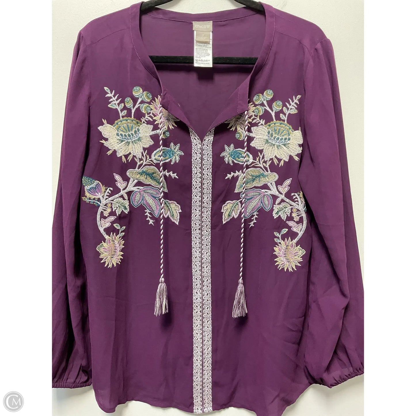 Blouse Long Sleeve By Chicos In Purple, Size: L