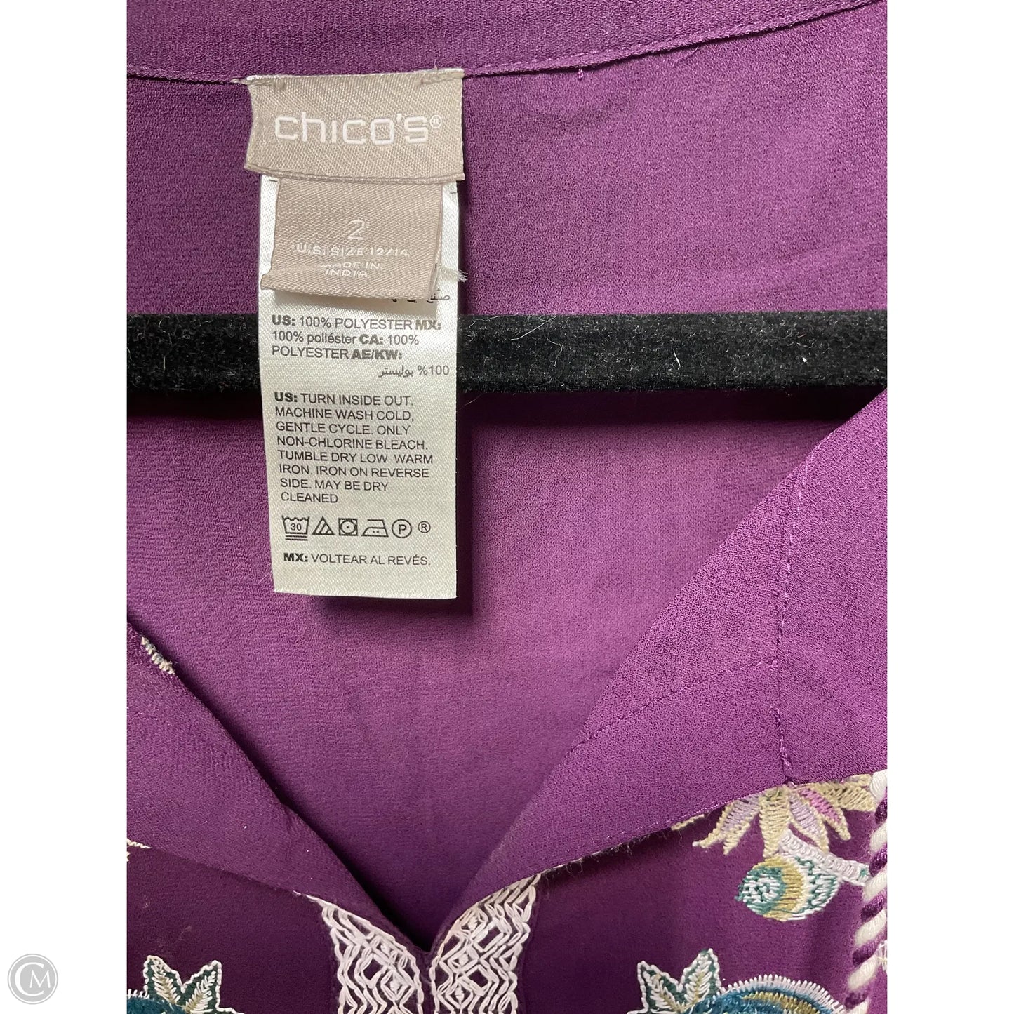 Blouse Long Sleeve By Chicos In Purple, Size: L