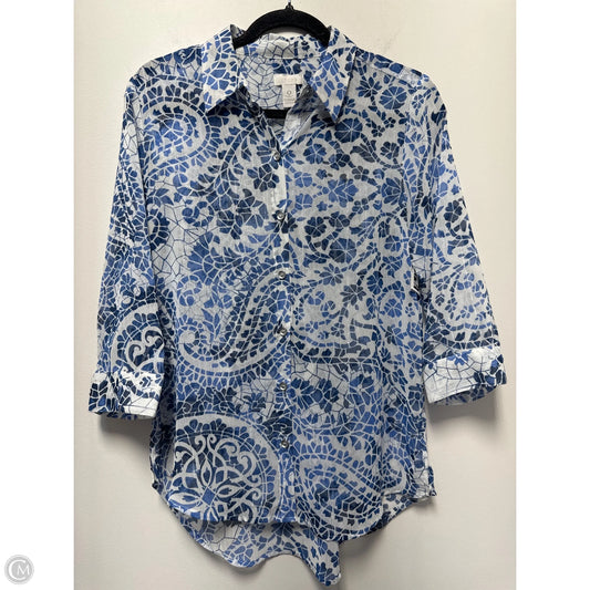 Blouse 3/4 Sleeve By Chicos In Blue & White, Size: S