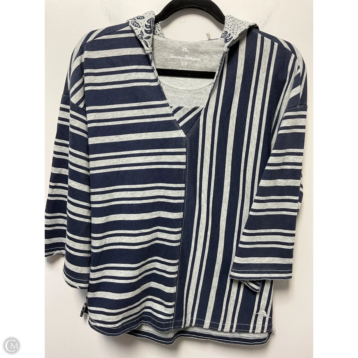 Sweatshirt Hoodie By Tommy Bahama In Blue & Grey, Size: S