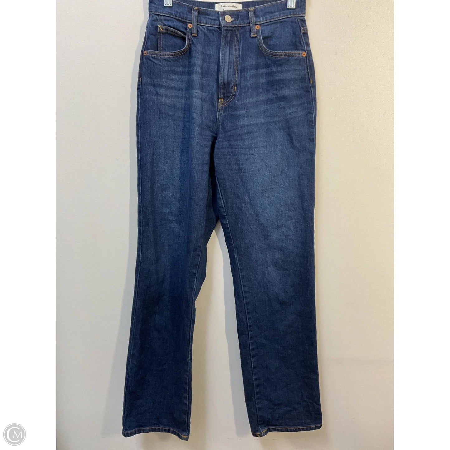 Jeans Straight By Reformation In Blue Denim, Size: 4