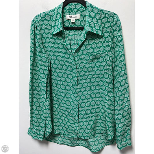 Blouse Designer By Diane Von Furstenberg In Green & White, Size: M