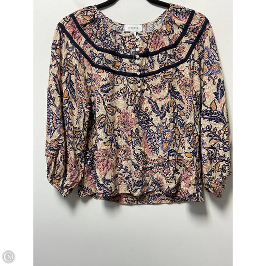 Blouse Long Sleeve By Evereve In Blue & Tan, Size: Xs