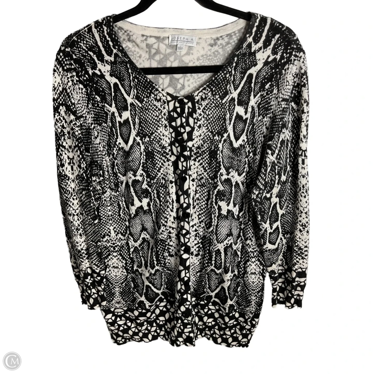 Sweater Cardigan By Joseph A. In Black & White, Size: L