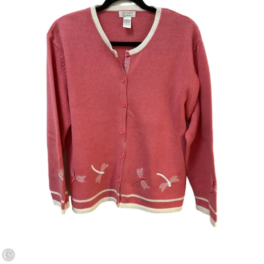 Sweater Cardigan By Christopher And Banks In Pink & White, Size: Xl