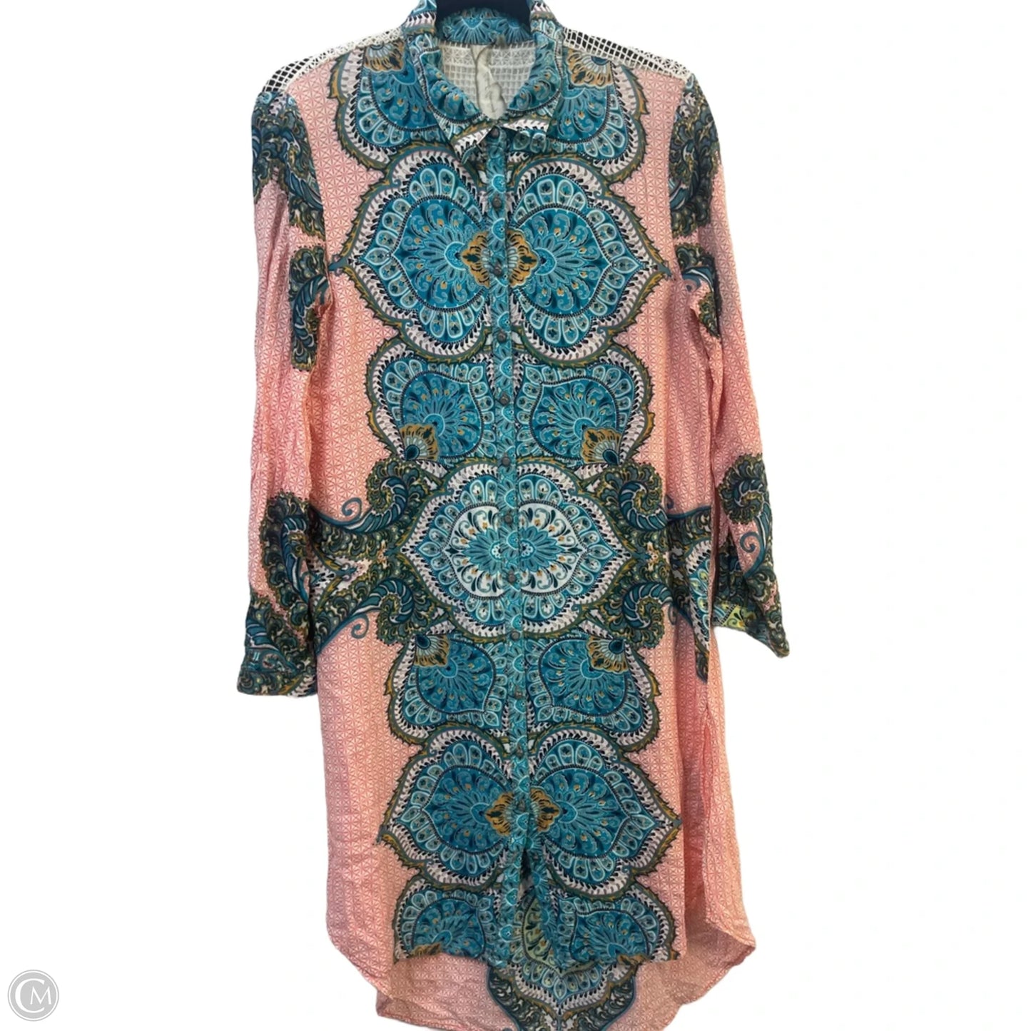 Tunic Long Sleeve By Aratta Silent Journey In Blue & Pink, Size: M