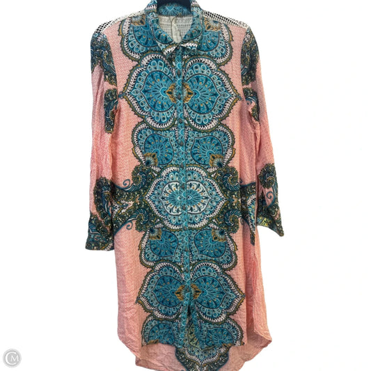 Tunic Long Sleeve By Aratta Silent Journey In Blue & Pink, Size: M