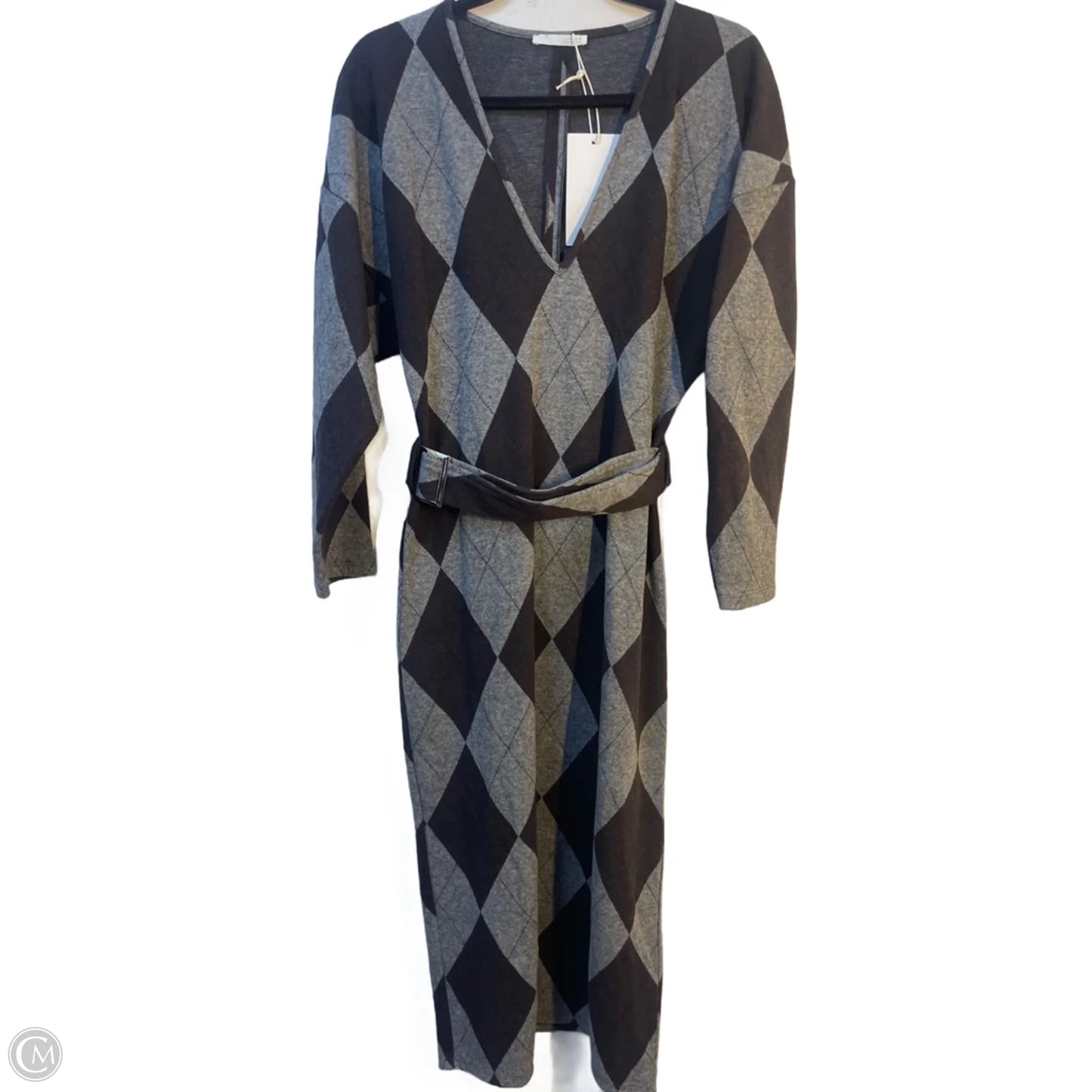 Dress Casual Midi By Zara In Brown & Grey, Size: M