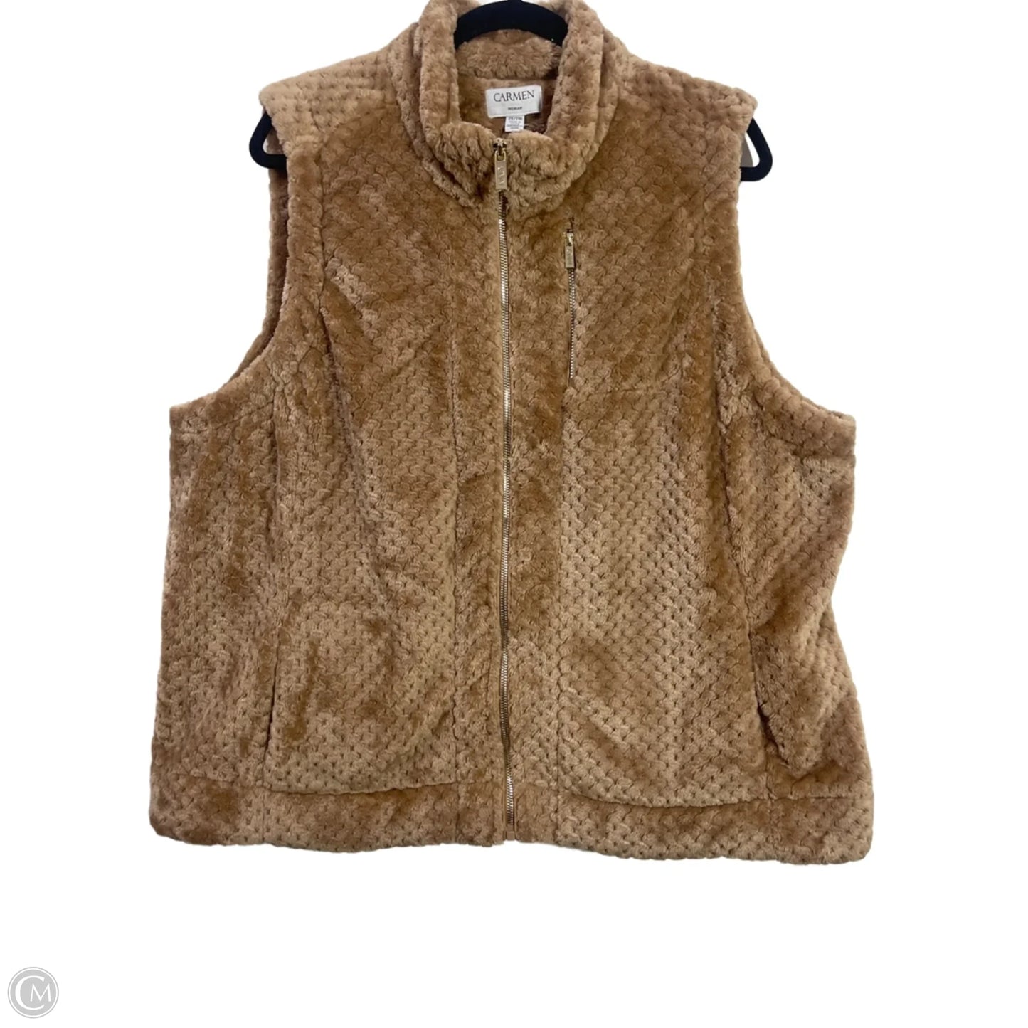 Vest Faux Fur & Sherpa By Carmen By Carmen Marc Valvo In Tan, Size: 2x