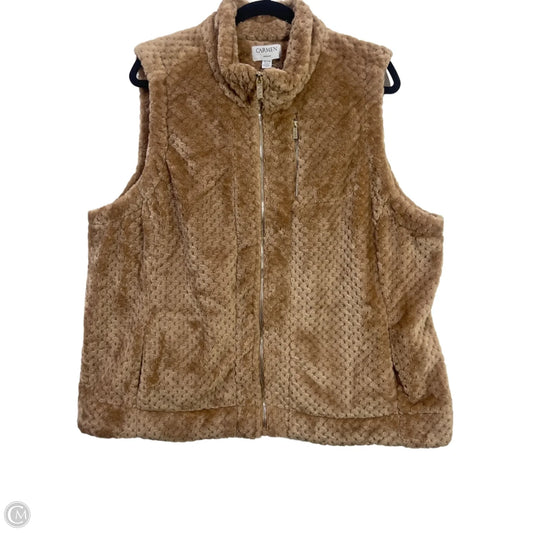 Vest Faux Fur & Sherpa By Carmen By Carmen Marc Valvo In Tan, Size: 2x