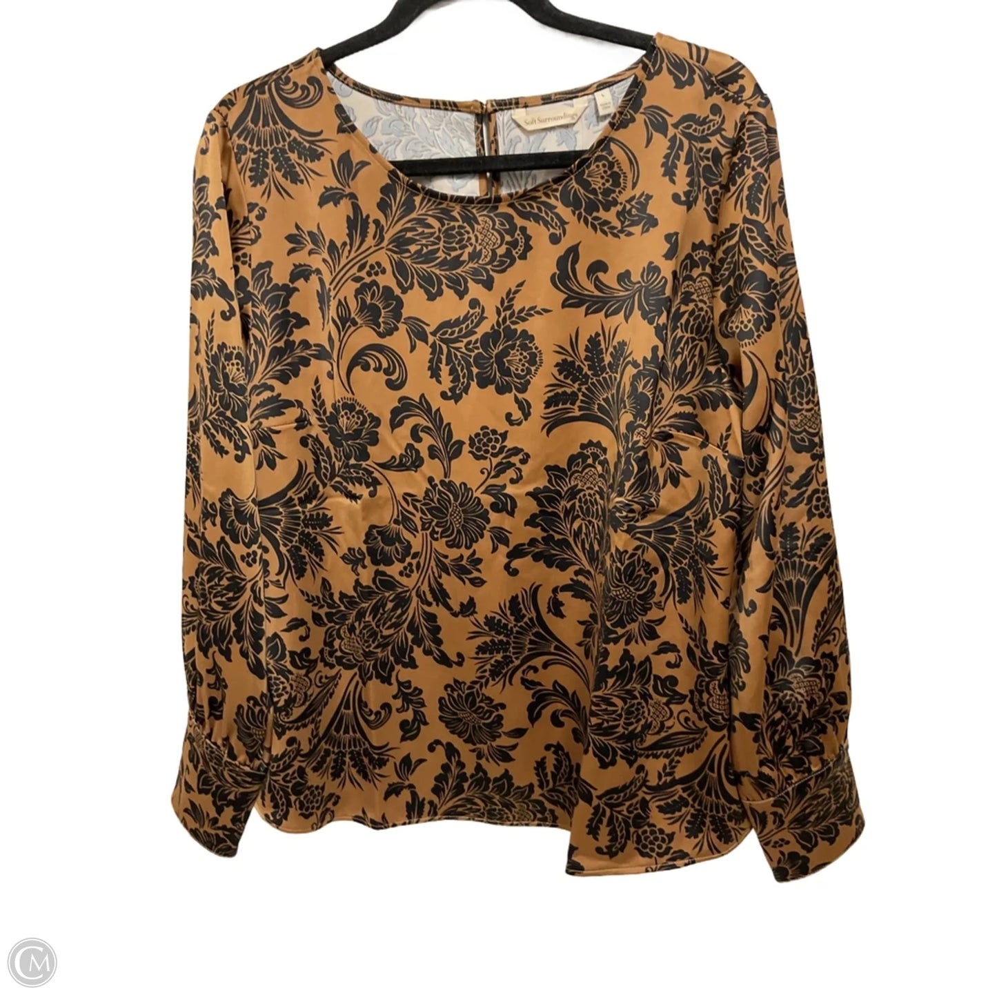 Blouse Long Sleeve By Soft Surroundings In Black & Brown, Size: L