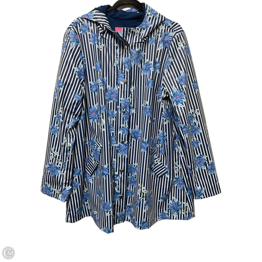Coat Raincoat By Draper James In Blue & White, Size: L