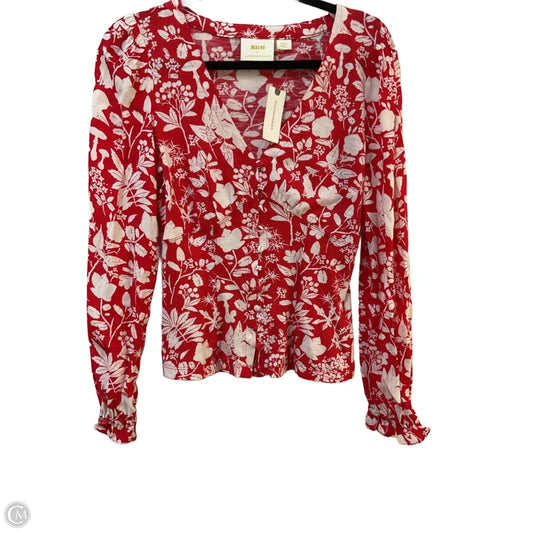 Top Long Sleeve By Maeve In Red & White, Size: S
