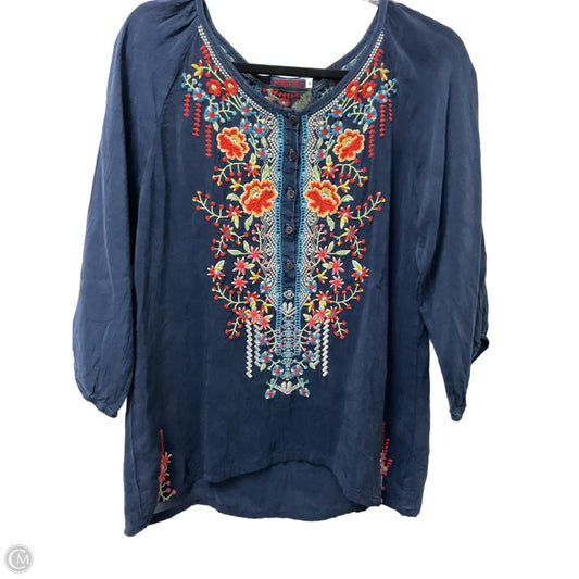 Blouse Long Sleeve By Johnny Was In Navy, Size: S