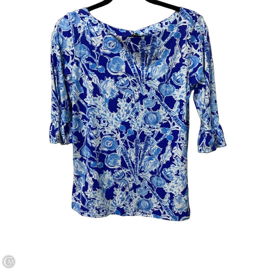 Top Long Sleeve Designer By Lilly Pulitzer In Blue & White, Size: S