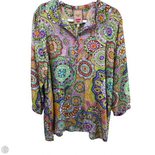 Top Short Sleeve By Johnny Was In Multi-colored, Size: Xl