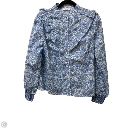 Blouse Long Sleeve By Cmc In Blue & White, Size: S